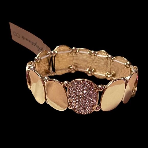 Stephan & CO Rhinestone Gold Tone Stretch Bracelet NWT - Picture 2 of 4